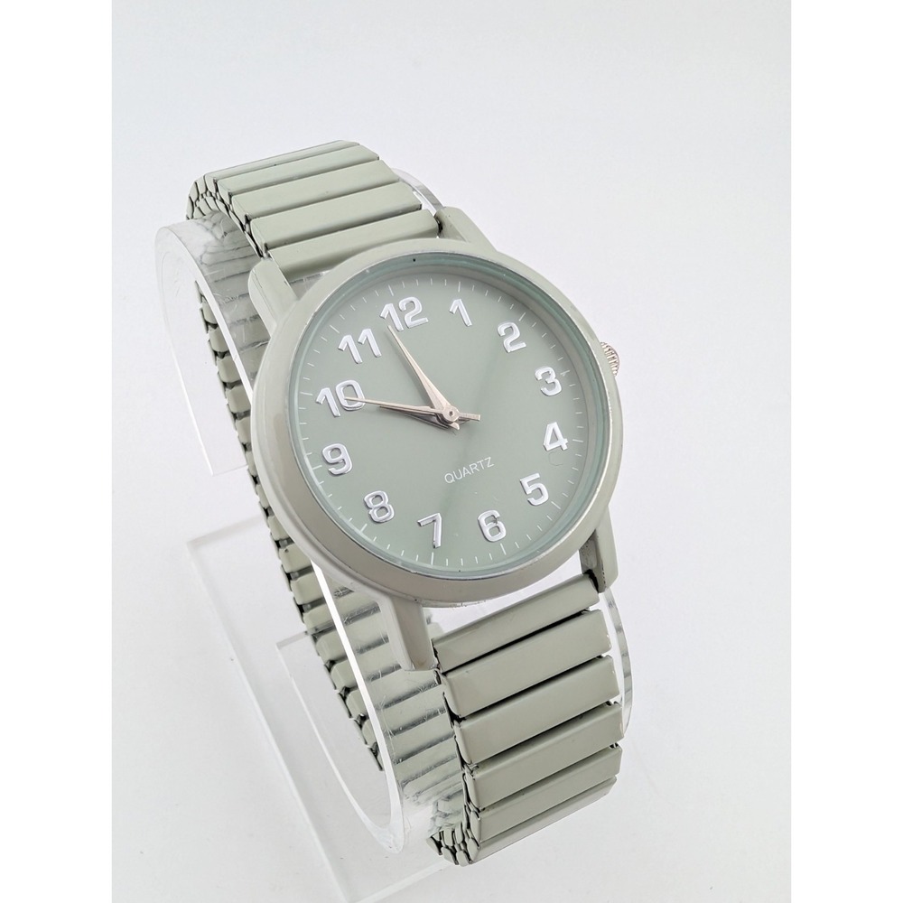 Accutime Watch Women 32mm Case Easy Read Dial Light Green Stretch‎ Band- Working